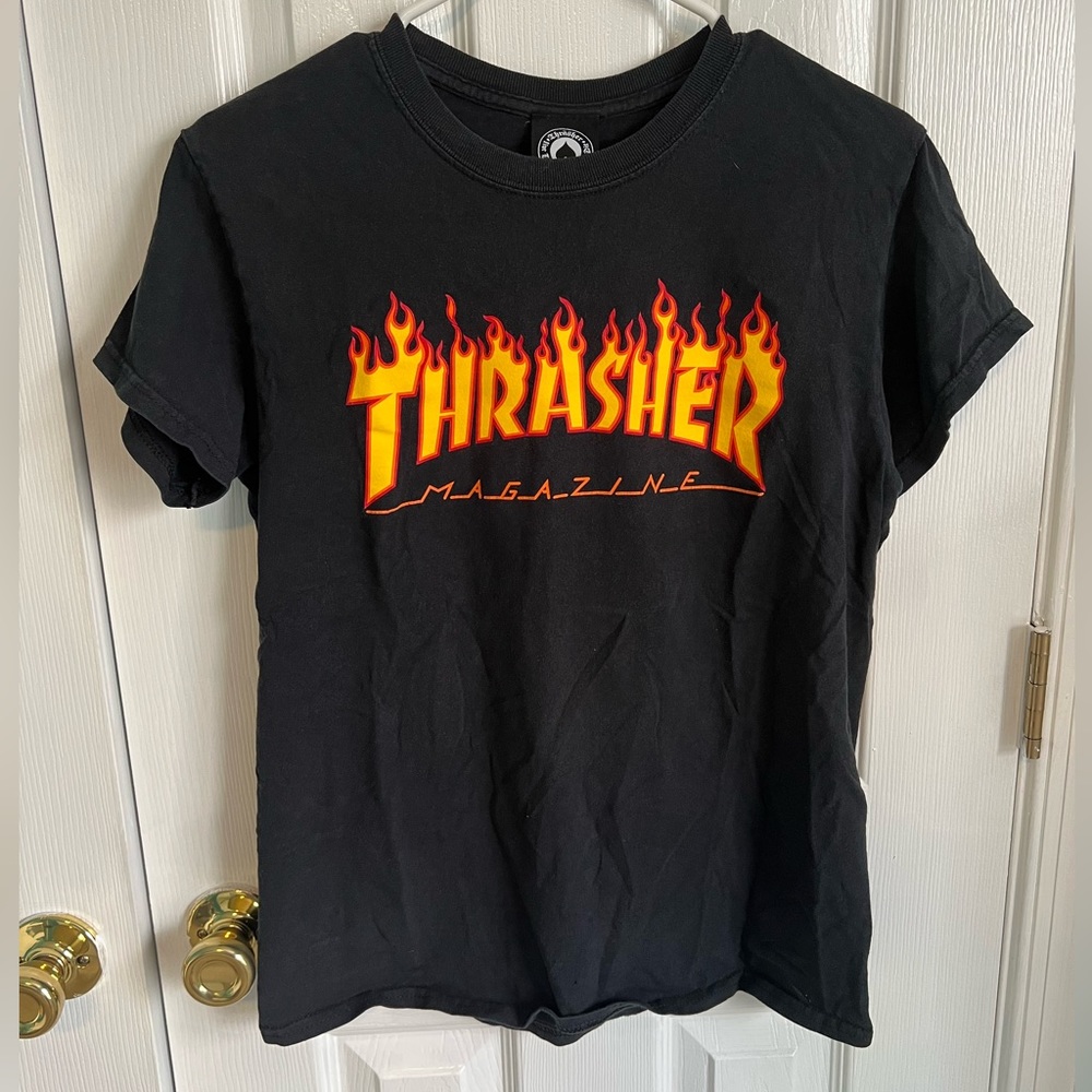 Thrasher Mens Small Yellow & Red Fire‎ Black Cotton Short Sleeve Shirt